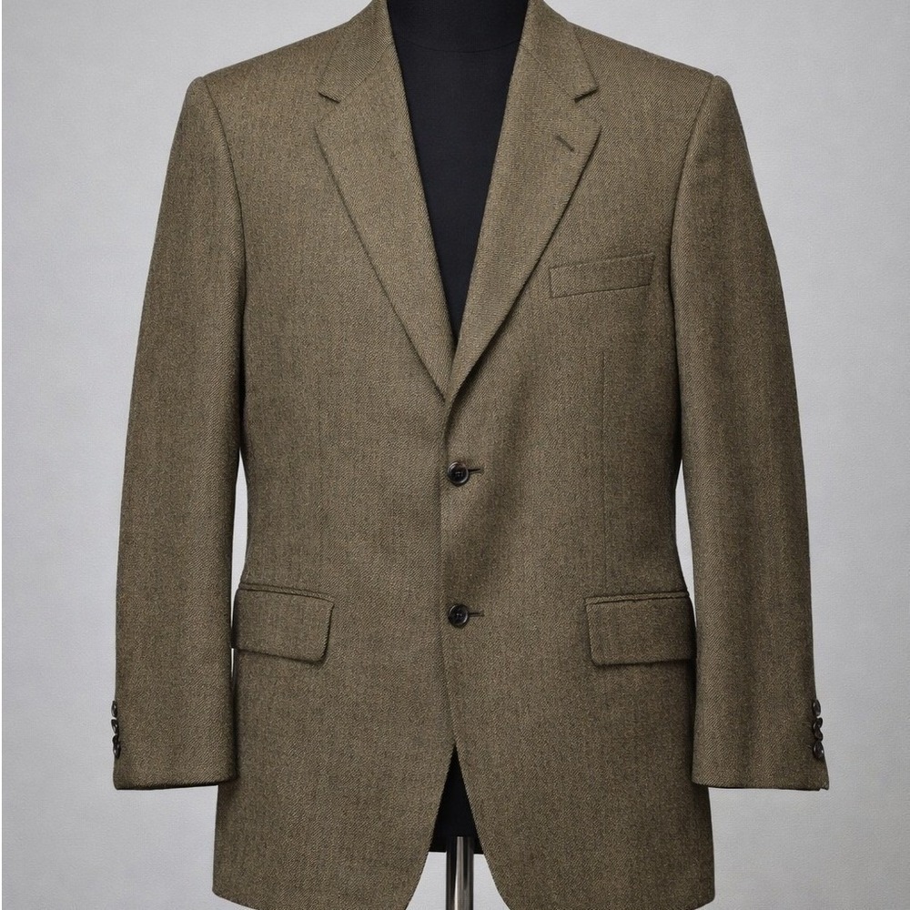 100% Lambswool Evan Picone Mens Blazer 46R Brown Tweed Sport Coat Classic suit